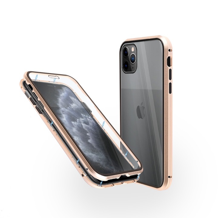 Алуминиев 360-градусов кейс Fashion Case за iPhone 11 Pro, Магнитен, 2 Стъкла, Златист