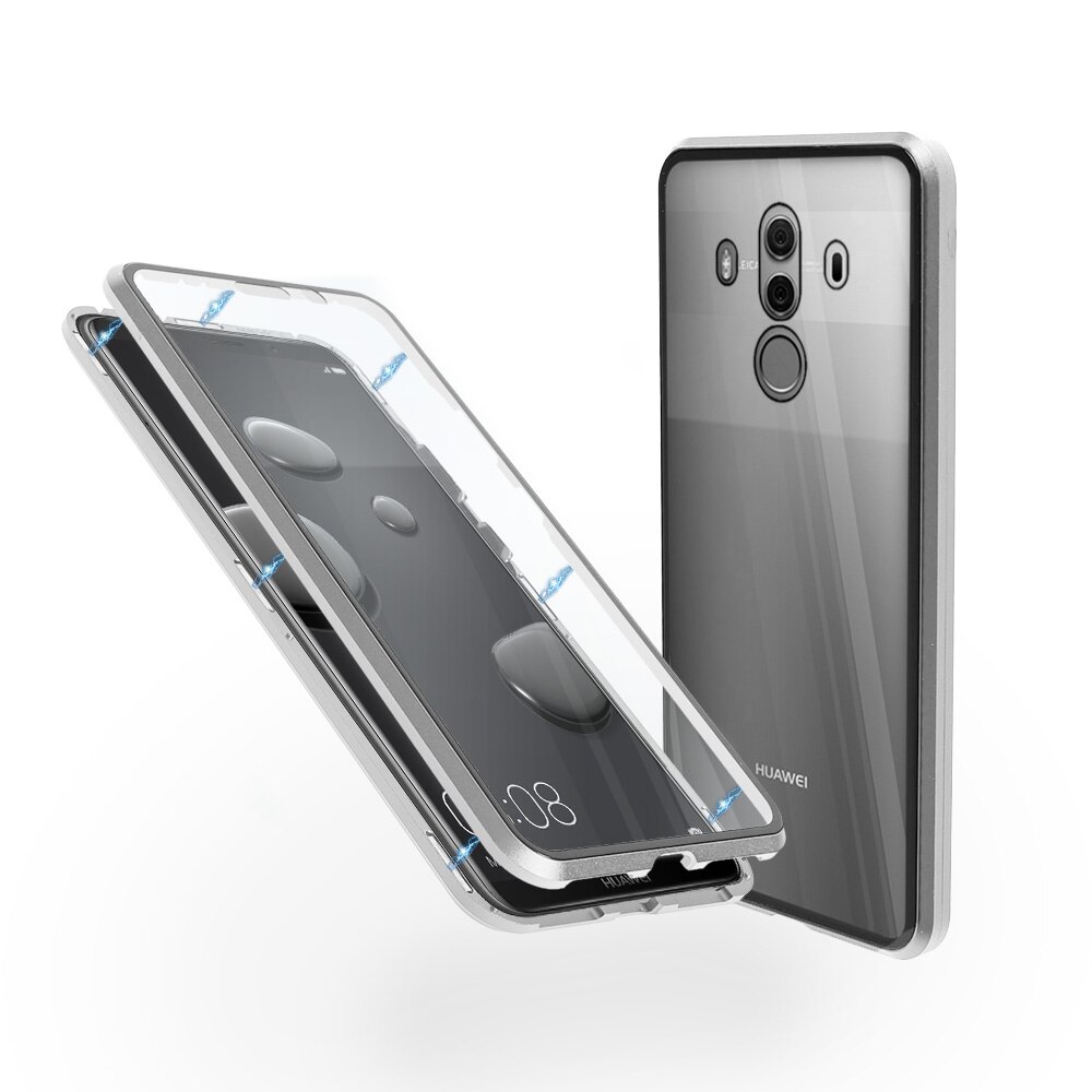 Carcasa magnetica pentru Huawei Mate 10 Pro, Sticla, 360 °, Argintiu