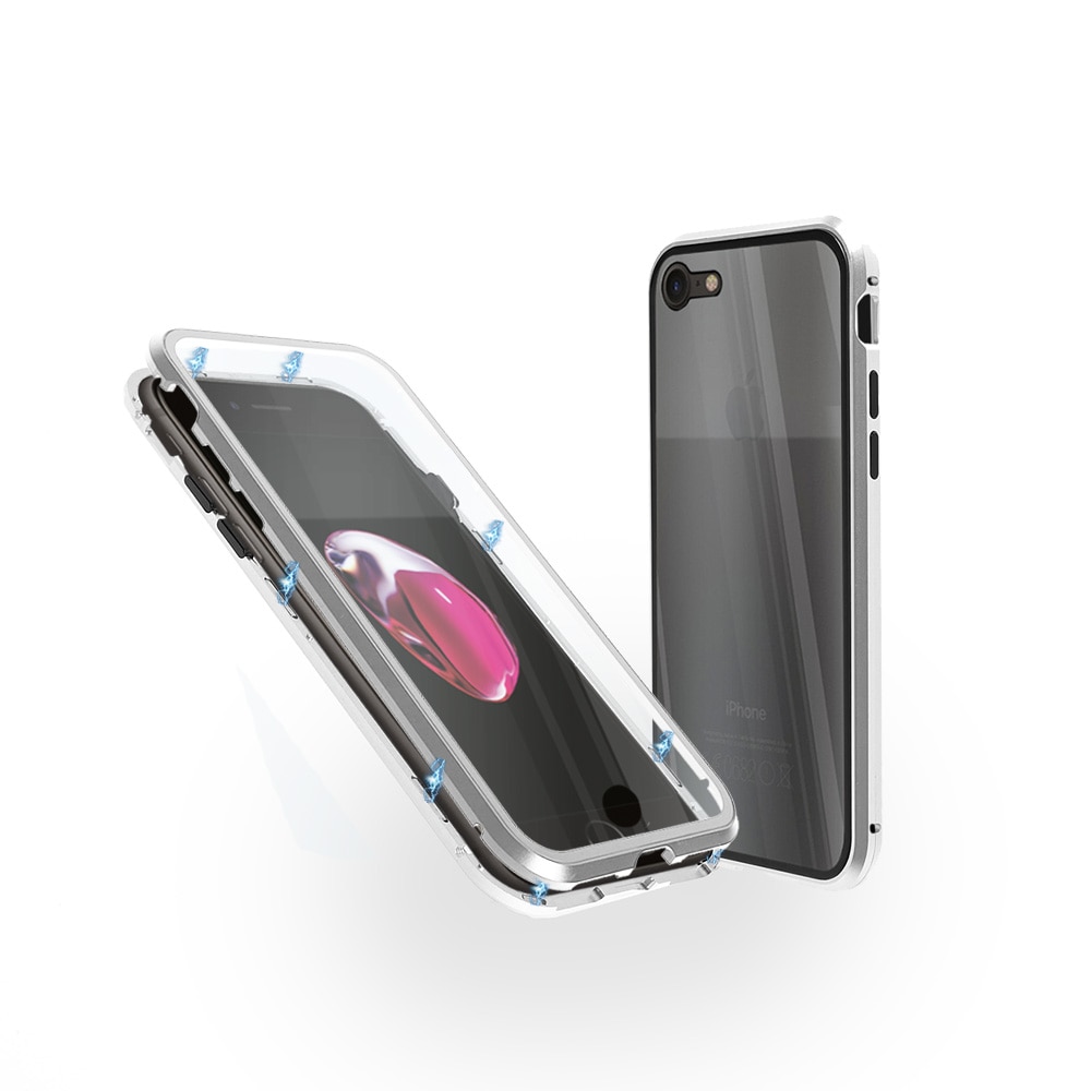 Carcasa magnetica pentru iPhone 8, Sticla, 360 °, Argintiu