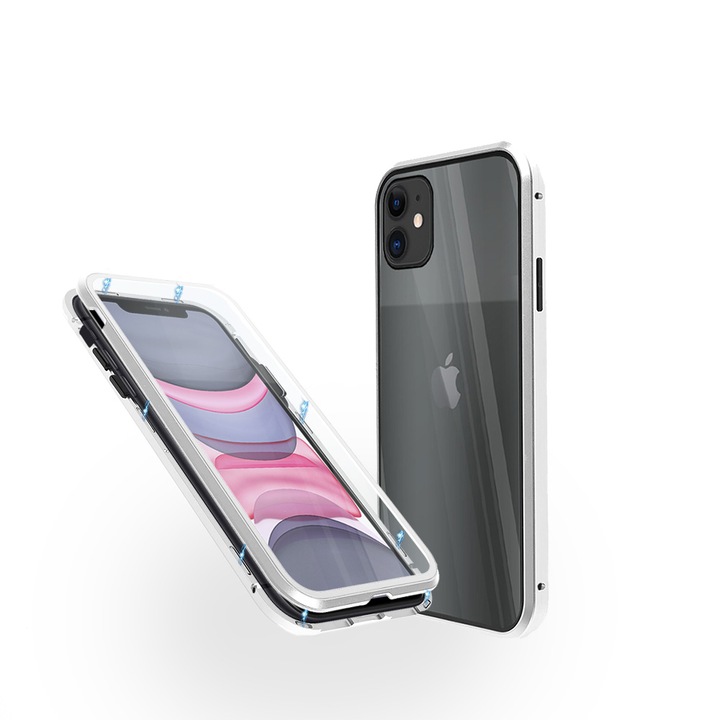 Магнитен 360° Кейс LUPHIE за iPhone 12 Mini, Предно и Задно Стъкло, Сребрист