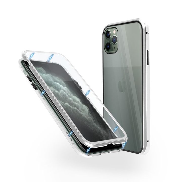 Магнитен 360° Кейс LUPHIE за iPhone 12 Pro Max, Предно и Задно Стъкло, Сребрист