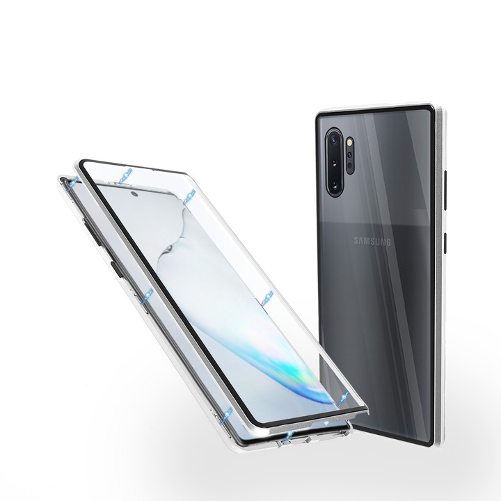 Алуминиев 360-градусов кейс Fashion Case за Samsung Note 10 Plus, Магнитен, 2 Стъкла, Сребрист