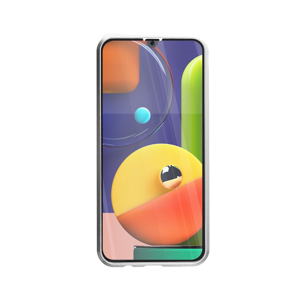 Carcasa magnetica pentru Samsung A50S, Sticla, 360 °, Argintiu