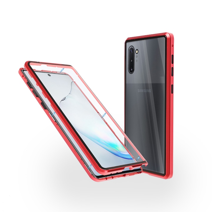 Алуминиев 360-градусов кейс Fashion Case за Samsung Note 10, Магнитен, 2 Стъкла, Червен