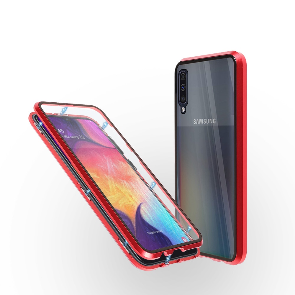 Carcasa magnetica pentru Samsung A50 Sticla, 360 °, Rosu