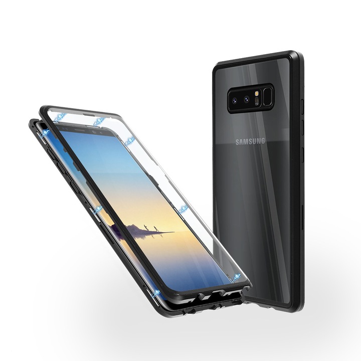 Магнитен 360° Kейс Fashion Case за Samsung Note 8, Стъкло отпред и отзад, 2 Стъкла, Черен