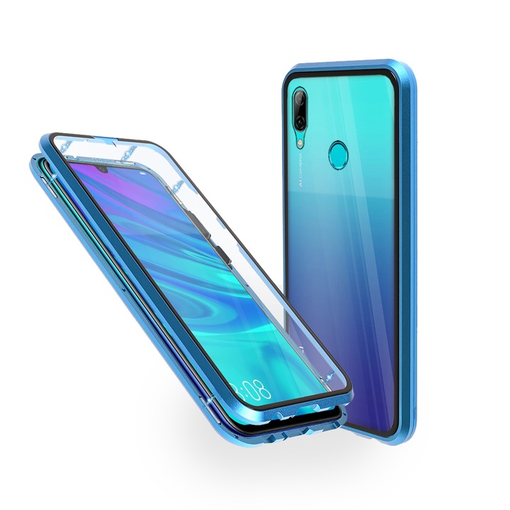 Магнитен 360° Kейс Fashion Case за Huawei P Smart (2019), Стъкло отпред и отзад, 2 Стъкла, Син