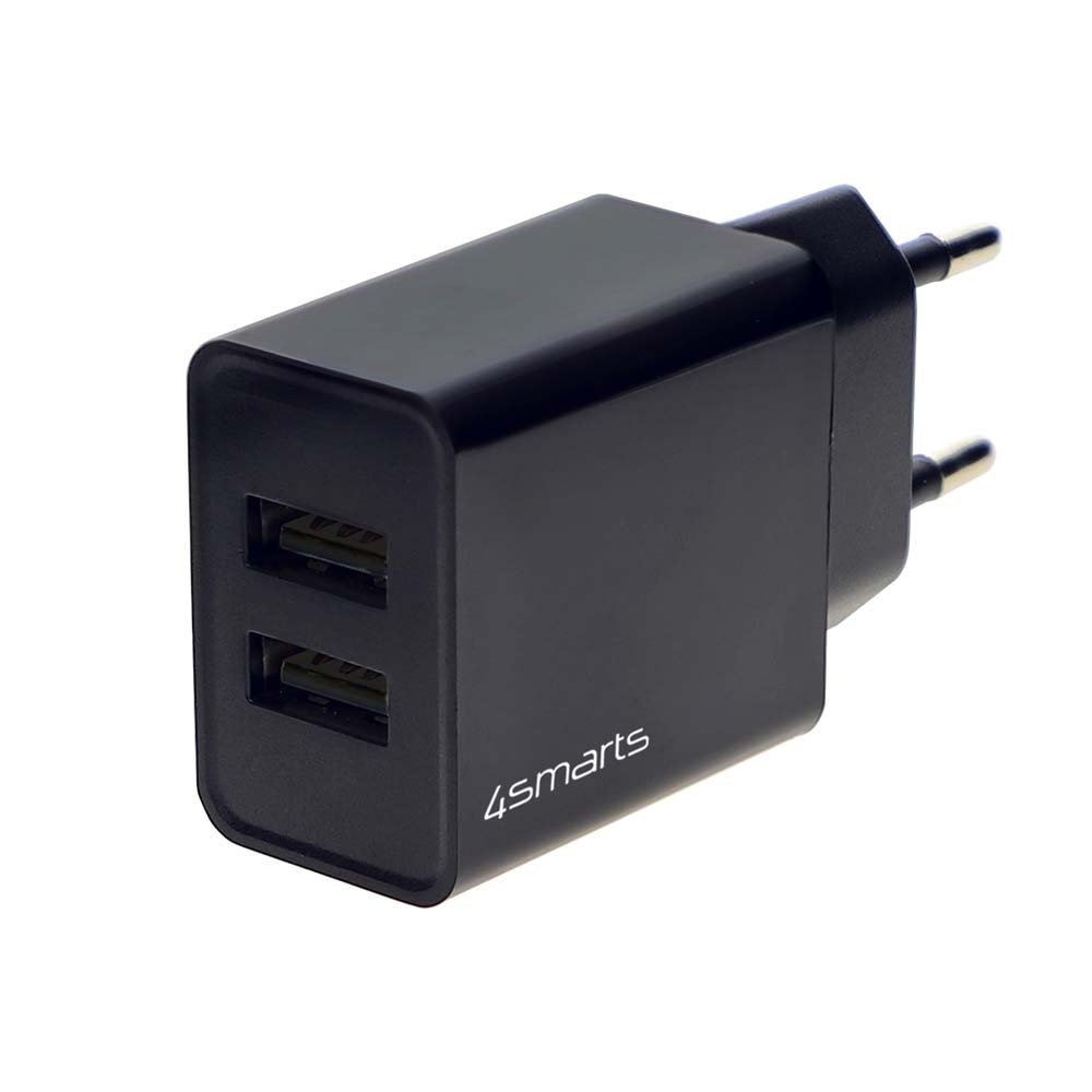 Alimentare pentru retea 2.4A cu doua iesiri USB, 4smarts Wall Charger VoltPlug Dual 12W , negru
