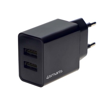 Alimentare pentru retea 2.4A cu doua iesiri USB, 4smarts Wall Charger VoltPlug Dual 12W , negru Alimentare pentru retea 2.4A cu doua iesiri USB, 4smarts Wall Charger VoltPlug Dual 12W , negru