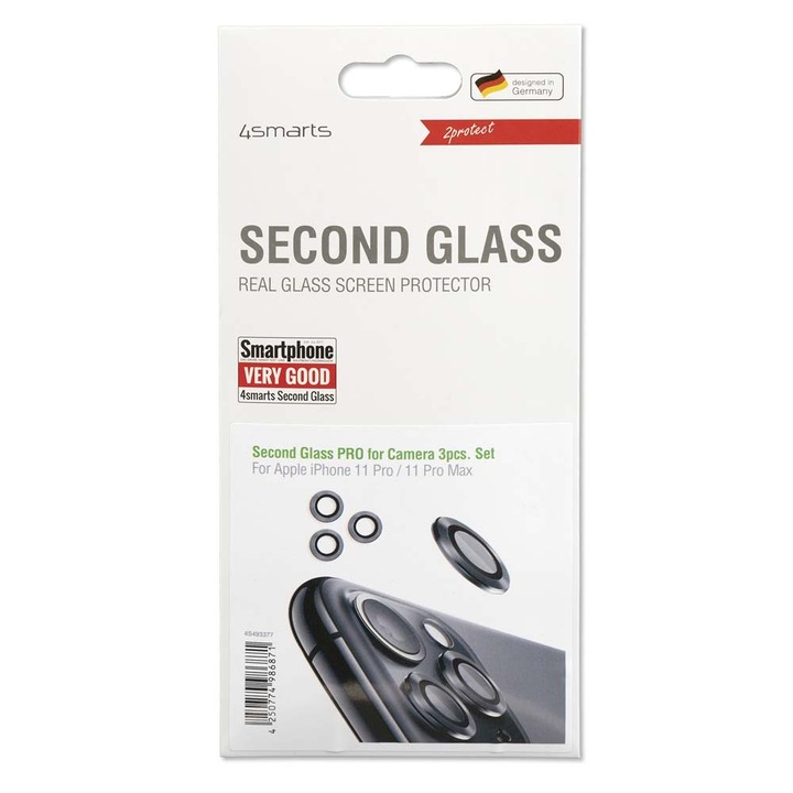 4smarts Second Glass Pro Camera Set - предпазни стъклени лещи за камерата на iPhone 11 Pro, 11 Pro Max (тъмносив)