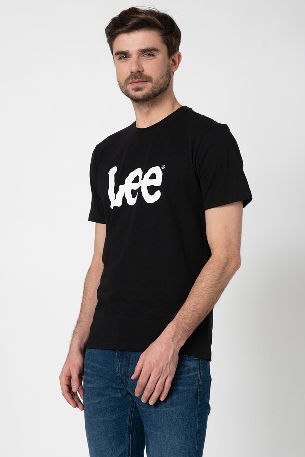 Lee, Tricou regular fit cu imprimeu logo, Negru