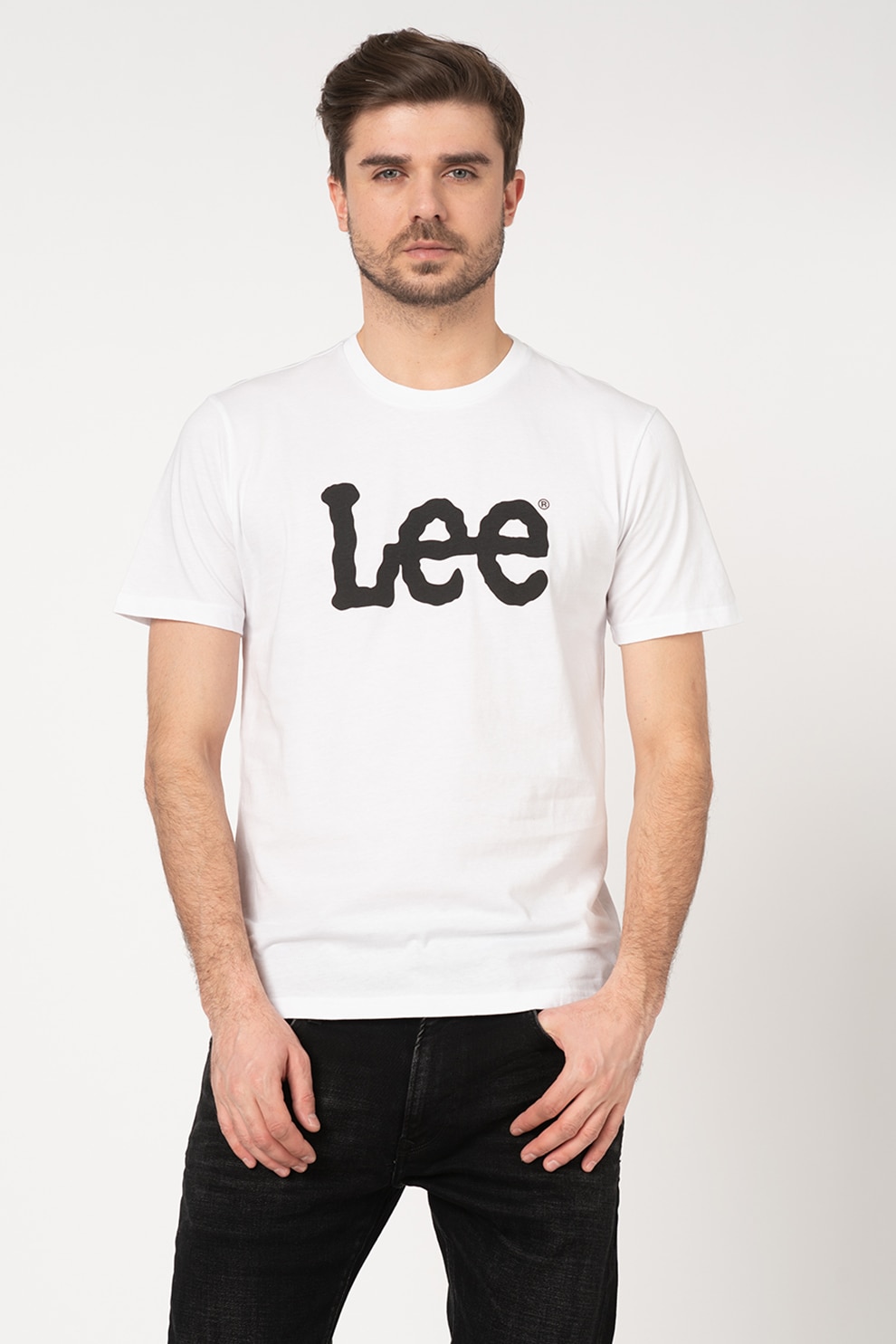 Lee, Tricou regular fit cu imprimeu logo, Alb