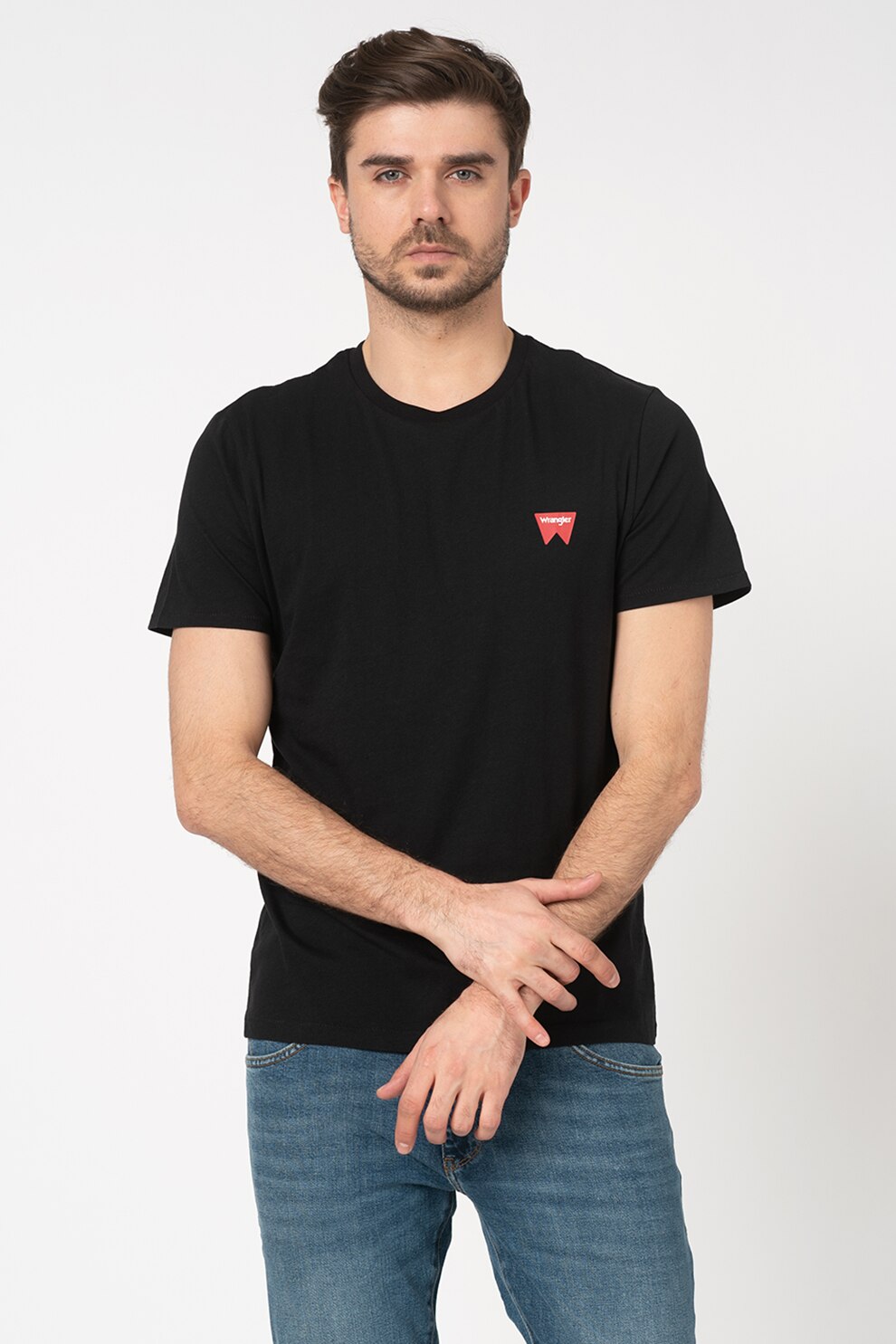 Wrangler, Tricou din bumbac Sign Off, Negru