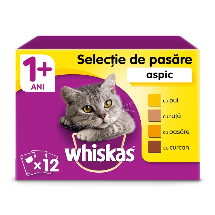 Hrana umeda pentru pisici Whiskas Multipack Selectii, Pasare, 12x100g