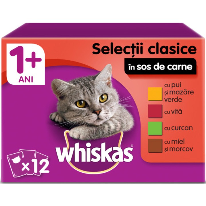 Hrana umeda pentru pisici Whiskas Multipack Selectie de carne in sos, 12x100g