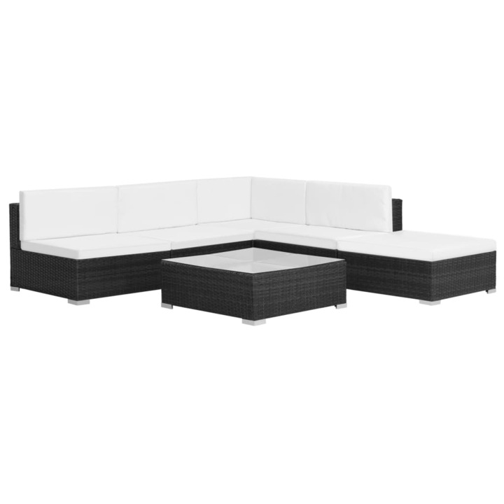 Set mobilier de gradina cu perne vidaXL, 6 piese, negru, poliratan, 46.3 kg