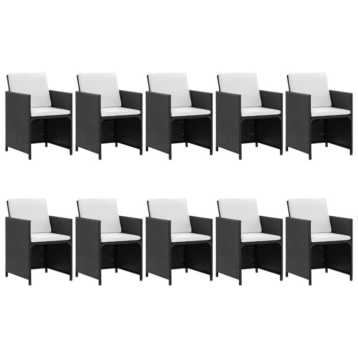 Set mobilier gradina/terasa/exterior 11 piese, vidaXL, Poliratan/Sticla, 167 x 109 x 74 cm, Negru