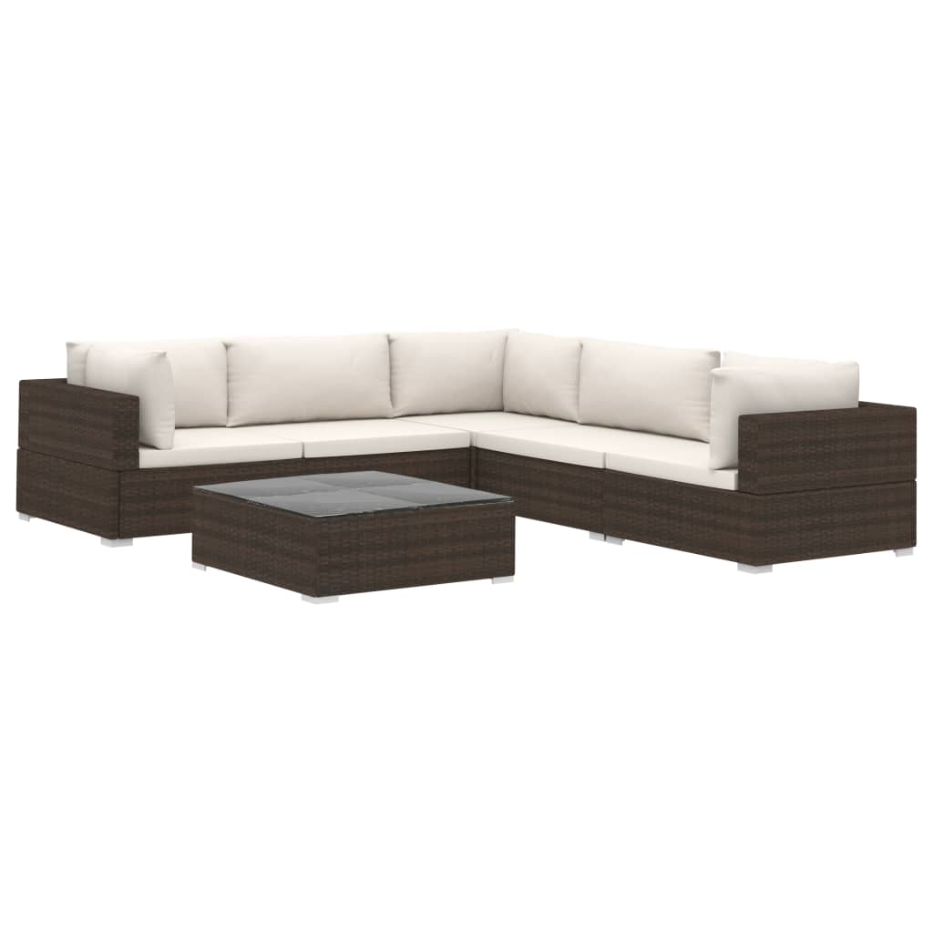 Set mobilier gradina 6 piese, vidaXL, Ratan, 70 x 70 x 52,5 cm, Maro/Alb