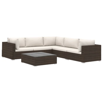 Set mobilier gradina 6 piese, vidaXL, Ratan, 70 x 70 x 52,5 cm, Maro/Alb Set mobilier gradina 6 piese, vidaXL, Ratan, 70 x 70 x 52,5 cm, Maro/Alb