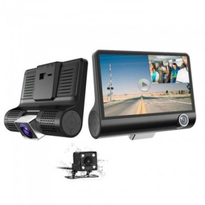 Видеорегистратор Automat, LCD LED DISPLAY, HD DVR DVR и бонус Камера за задно виждане, черен/ черен
