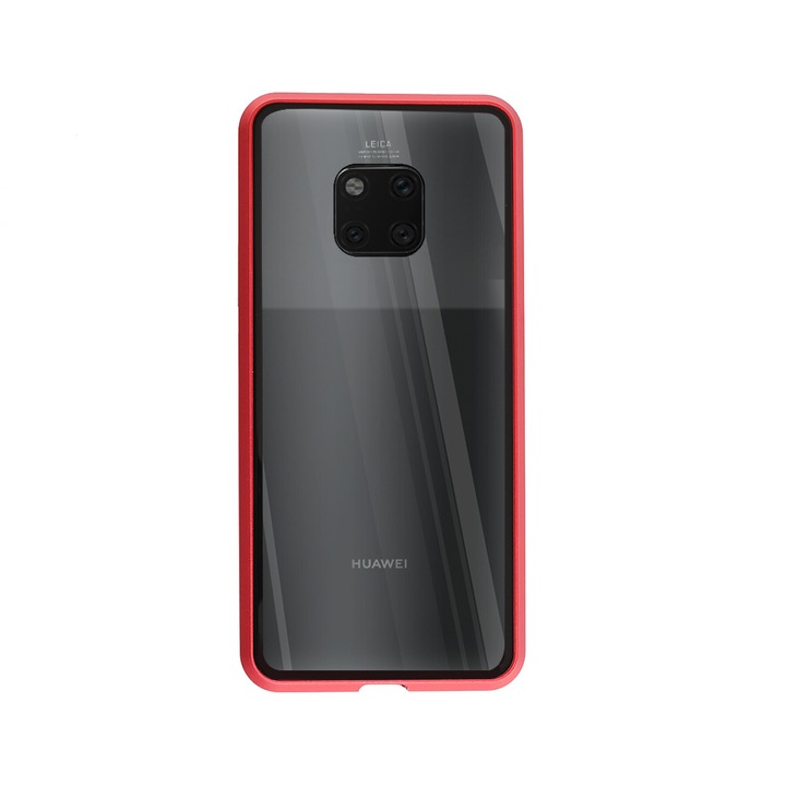 Магнитен Кейс за Huawei Mate 20 Pro, Стъклен гръб, Червен