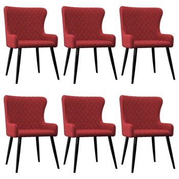 Set 6 scaune de bucatarie vidaXL, Tesatura,60 x 55 x 84 cm, Rosu