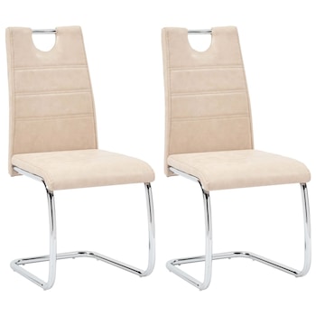 Set 2 scaune bucatarie, vidaXL, Piele ecologica/Metal, 44,5 x 53 x 96 cm, Crem