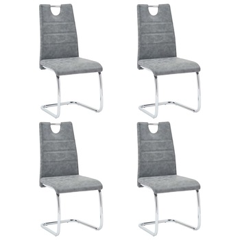 Set 4 scaune bucatarie, vidaXL, Piele ecologica/Metal, 44,5 x 53 x 96 cm, Gri inchis