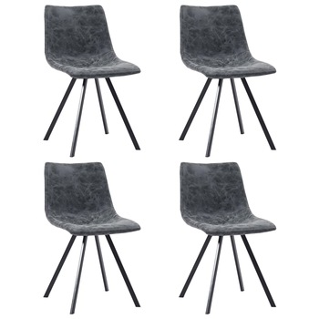 Set 4 scaune de bucatarie, vidaXL, Piele ecologica/Metal, 46 x 58 x 81 cm, Negru
