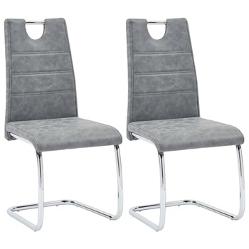 Set 2 scaune bucatarie, vidaXL, Piele ecologica/Metal, 44,5 x 53 x 96 cm, Gri inchis