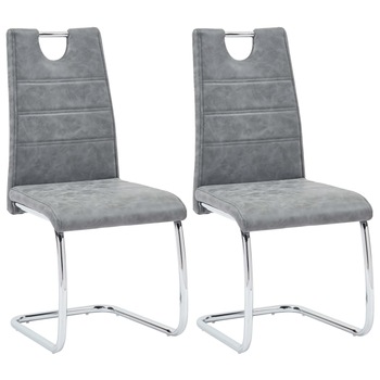 Set 2 scaune bucatarie, vidaXL, Piele ecologica/Metal, 44,5 x 53 x 96 cm, Gri inchis Set 2 scaune bucatarie, vidaXL, Piele ecologica/Metal, 44,5 x 53 x 96 cm, Gri inchis
