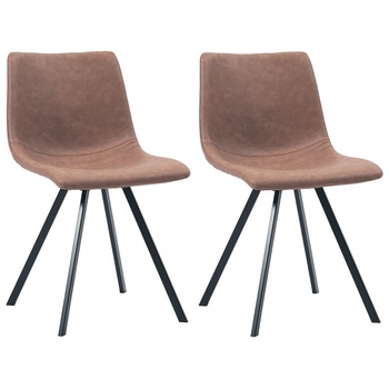 Set 2 scaune de bucatarie, vidaXL, Piele ecologica/Metal, 46 x 58 x 81 cm, Maro