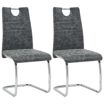 Set 2 scaune bucatarie, vidaXL, Piele ecologica/Metal, 44,5 x 53 x 96 cm, Negru