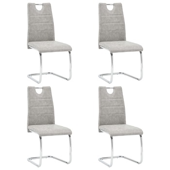Set 4 scaune bucatarie, vidaXL, Piele ecologica/Metal, 44,5 x 53 x 96 cm, Gri deschis