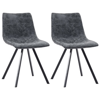 Set 2 scaune de bucatarie, vidaXL, Piele ecologica/Metal, 46 x 58 x 81 cm, Negru