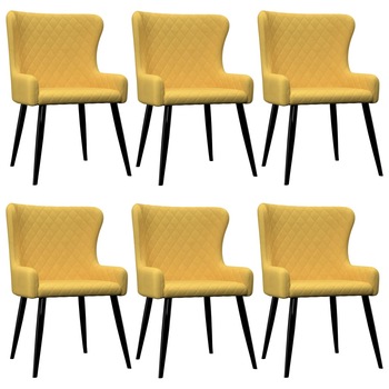 Set 6 scaune de bucatarie vidaXL, Tesatura,60 x 55 x 84 cm, Galben