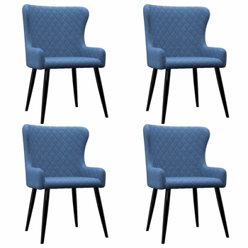 Set 4 scaune de bucatarie vidaXL, Tesatura,60 x 55 x 84 cm, Albastru