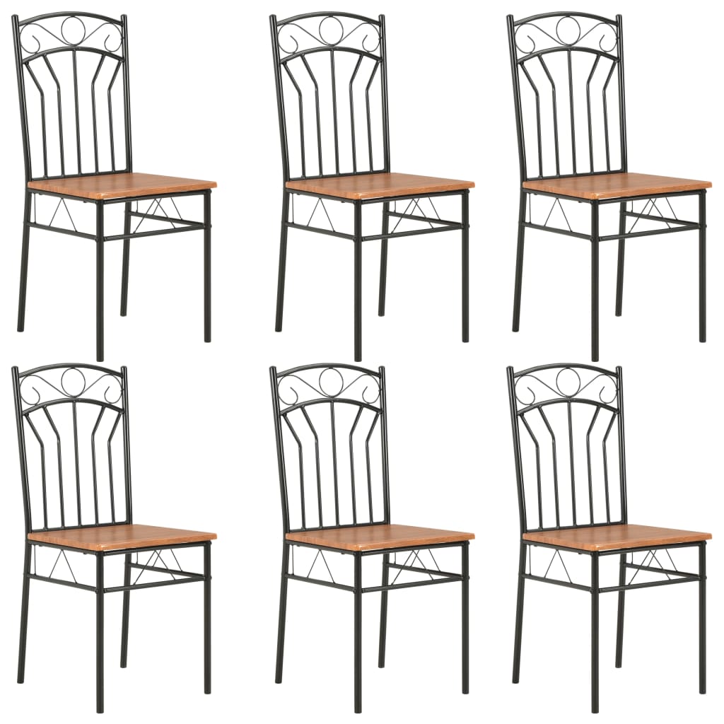Set 6 scaune bucatarie, vidaXL, MDF/Otel, 40 x 48 x 86 cm, Maro