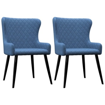 Set 2 scaune bucatarie, vidaXL, Catifea/Metal, 60 x 55 x 84 cm, Albastru