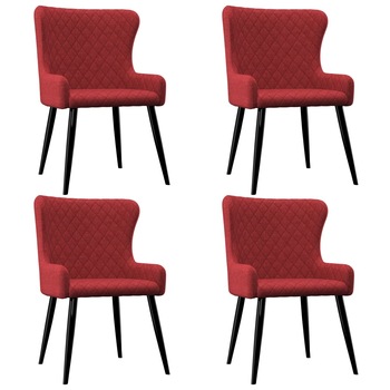 Set 4 scaune de bucatarie vidaXL, Tesatura,60 x 55 x 84 cm, Rosu