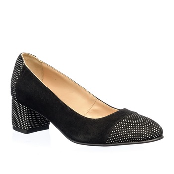 Pantofi dama din piele naturala - Negru Antilopa Buline Albe - A8 NABA Pantofi dama din piele naturala - Negru Antilopa Buline Albe - A8 NABA