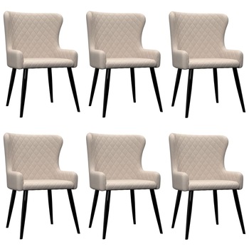 Set 6 scaune de bucatarie vidaXL, Tesatura, 60 x 55 x 84 cm, Crem