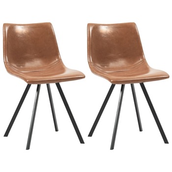Set 2 scaune de bucatarie, vidaXL, Piele ecologica/Metal, 46 x 58 x 81 cm, Maro lucios
