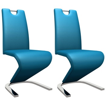Set 2 scaune bucatarie / living, vidaXL, model zig-zag, Albastru, 45 x 62 x 102 cm