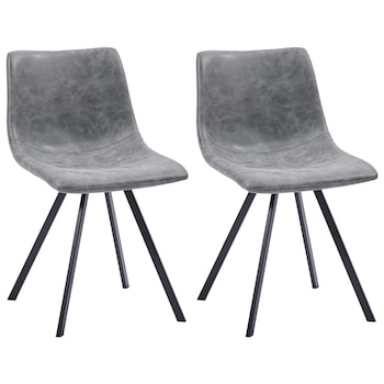Set 2 scaune de bucatarie, vidaXL, Piele ecologica/Metal, 46 x 58 x 81 cm, Gri inchis