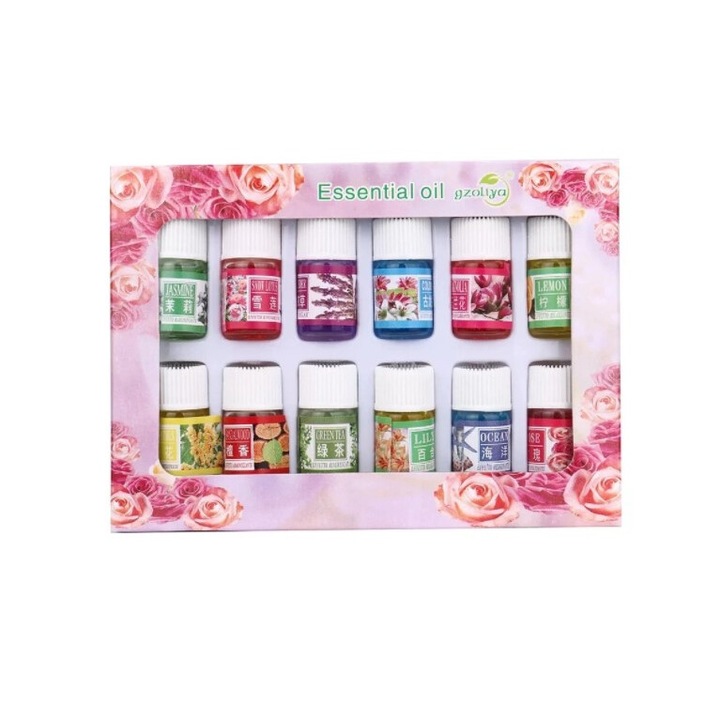 Set 12 x 3ml uleiuri esentiale aer Relaxare Fragrancing, de fructe si flori, pentru parfum Purificator si Umidificator si SPA