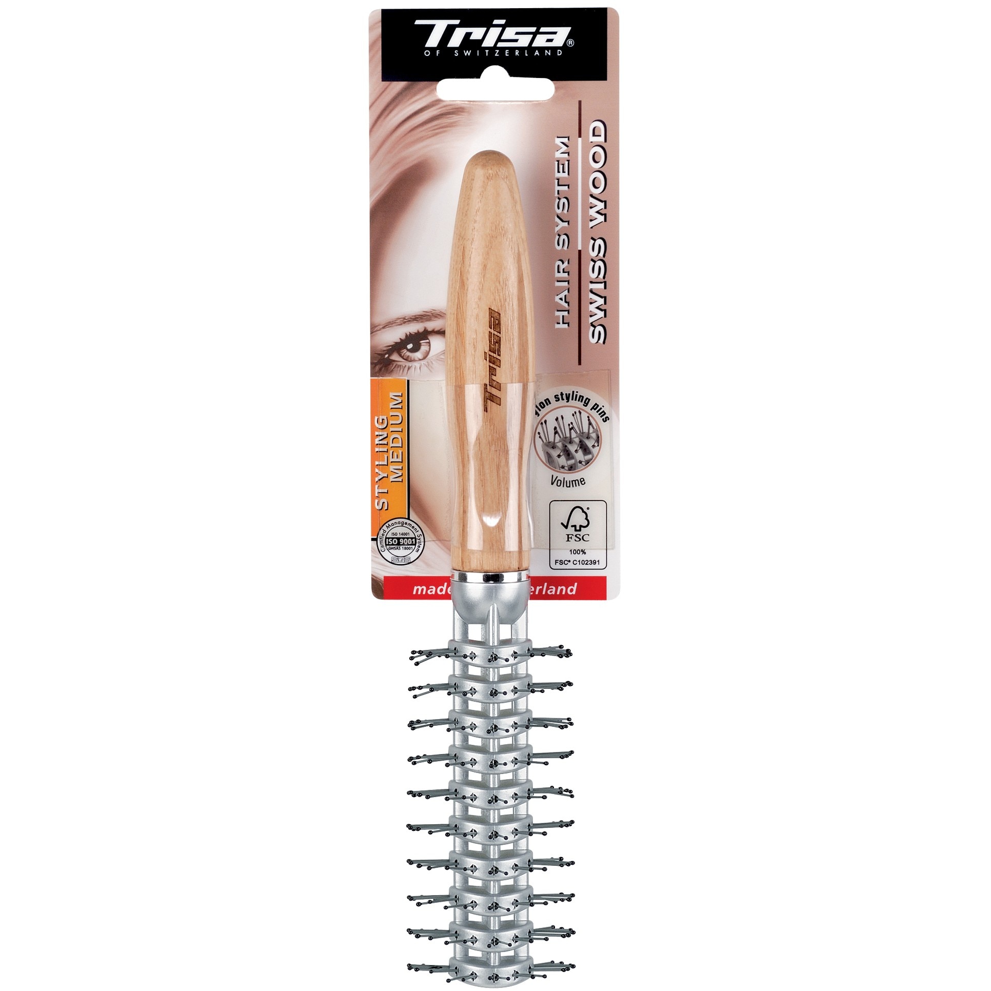 Perie pentru par Trisa Swiss Wood Styling Medium, Cod 601721