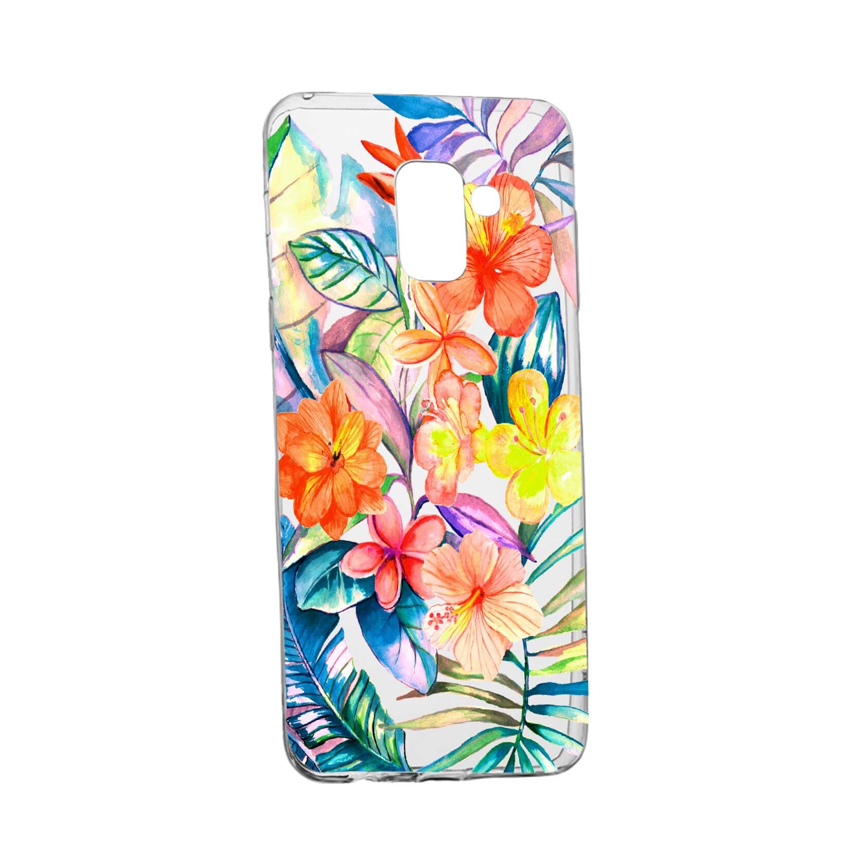 Husa de protectie, Flori tropicale, pentru Samsung Galaxy Galaxy A6 Plus / J8 2018, rezistenta la uzura, anti-alunecare, din silicon Premium, 498
