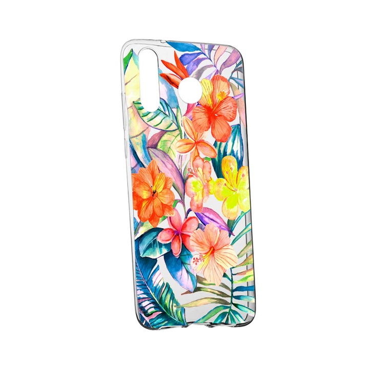 Husa de protectie, Flori tropicale, pentru Samsung Galaxy A40, rezistenta la uzura, anti-alunecare, din silicon Premium, 498
