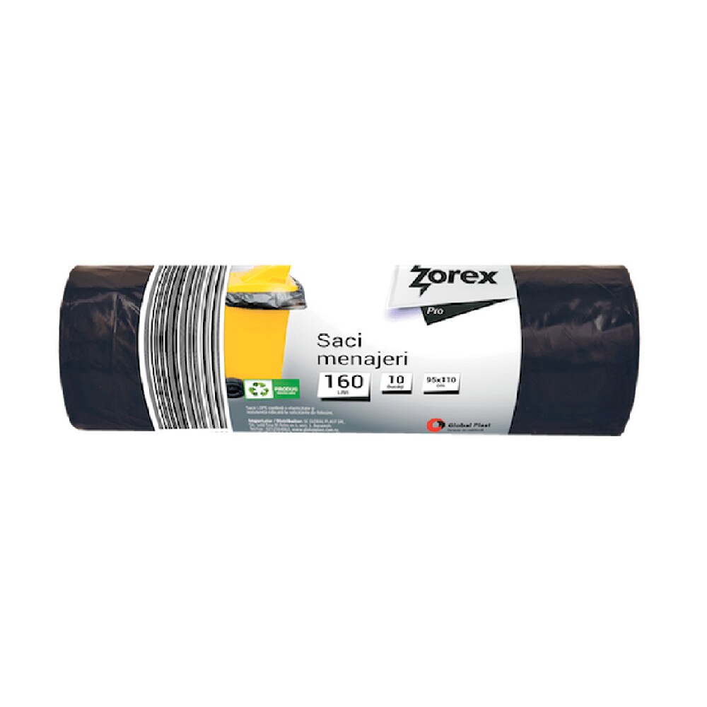 Saci Menajeri Zorex Pro, Capacitate 160L, 95x110 cm, 10 Buc/Rola, Culoare Neagra, Articole Curatenie, Saci Menaj, Saci de Gunoi, Saci Menajeri 160L